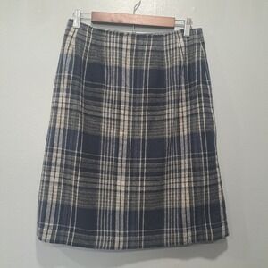 Savannah Womens Plaid Wool Blend Pencil Skirt Navy Grey Size 10 23-3426-6